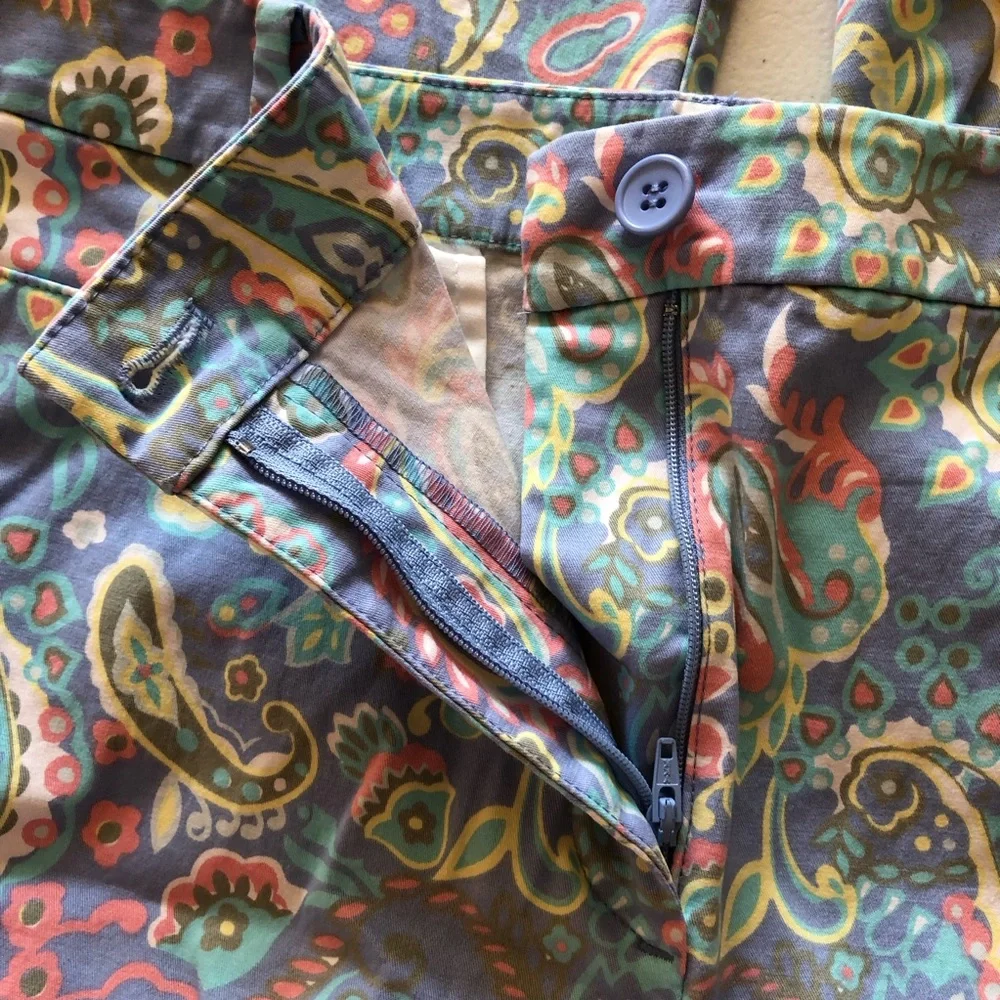 Talbots Paisley Cropped Chino Women Pants Size 14 Pastel Colors Split-Hem